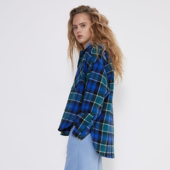 NWT ZARA | Blue Plaid Wool Blend Overshirt - Picture 6 of 11